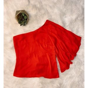One shoulder red blouse
